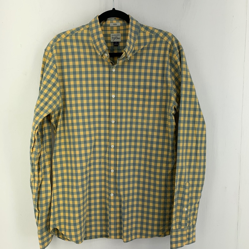 J.Crew Mens Large Slim Fit Gingham Cotton Button Down Shirt Preppy Collegiate